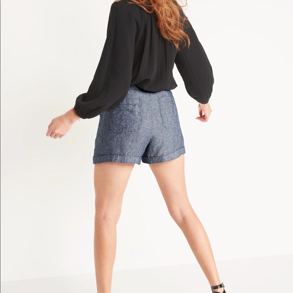 NWT OLD NAVY High-Waisted Linen-Blend Shorts 3.5-inch inseam Chambray Blue - Picture 2 of 9